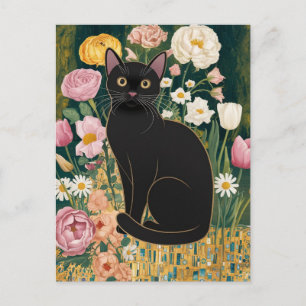 Cartão Postal Gustav Klimt Gato Preto em um Jardim de Flores, Ar