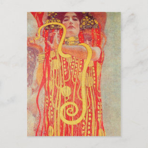 Cartão Postal Gustav Klimt Red Woman Dourada pintura Cobra