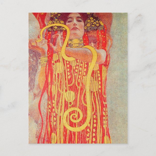 Cartão Postal Gustav Klimt Red Woman Dourada pintura Cobra (Frente)