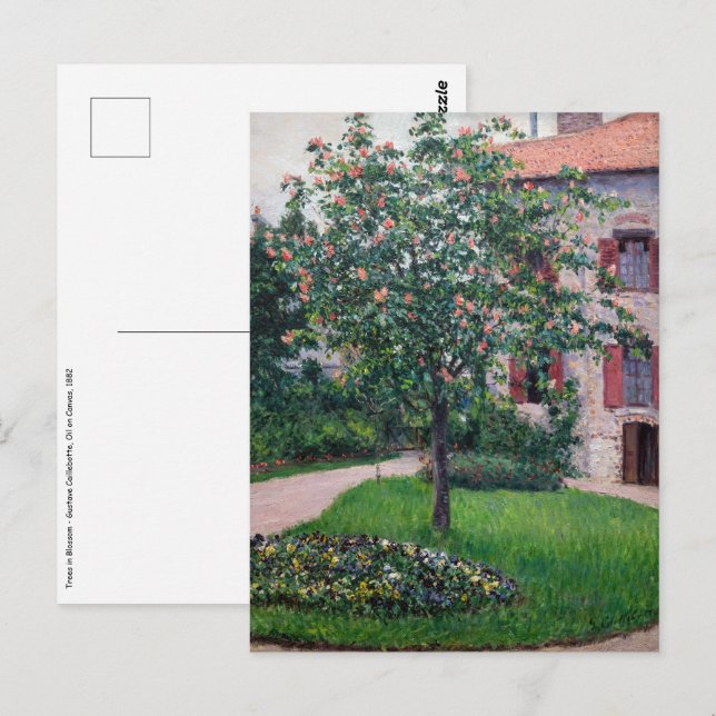 Cartão Postal Gustave Caillebotte - Árvores no Flor (Frente/Verso)