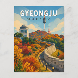 Cartão Postal Gyeongju Coreia do Sul Ilustração Viagem Arte