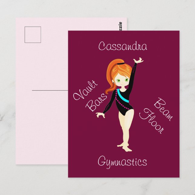 Cartão Postal Gymnastics Ginger Hair, Green Eyes, Black Leo  (Frente/Verso)