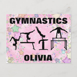 Cartão Postal Gymnastics Pink Sparkle Swirls and Stars