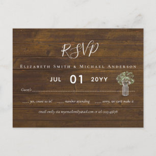 Cartão Postal Gypsophila Mason Jar Wedding RSVP