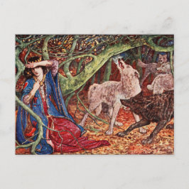 Cartão Postal H J Ford Vintage Ilustração Princesa e Lobos