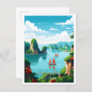 Cartão Postal Ha Long Bay - ilustração da viagens vintage Vietnã