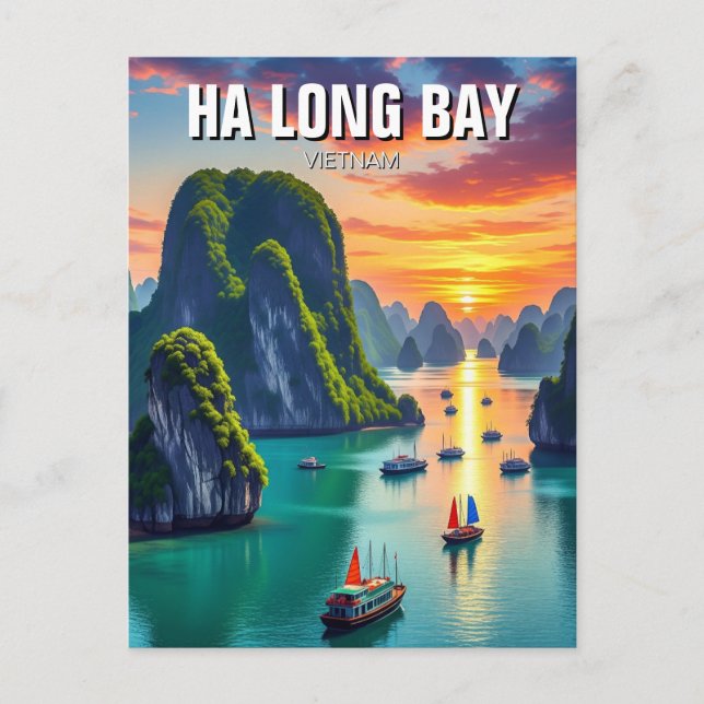 Cartão Postal Ha Long Bay Vietnam Sunset (Frente)