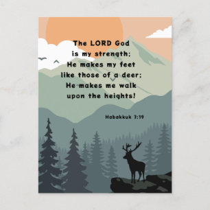 Cartão Postal Habakkuk 3:19 Bíblia Verse Deer em uma Montanha