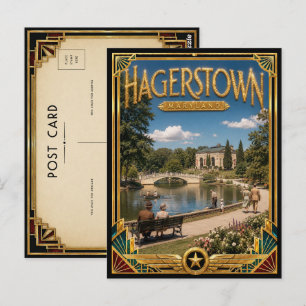 Cartão Postal Hagerstown Maryland Arte Deco Vintage Idade Dourad