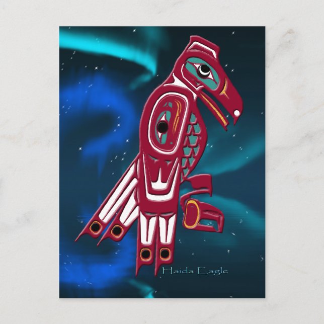 Cartão Postal Haida Eagle e Aurora Design de Arte Nativa America (Frente)