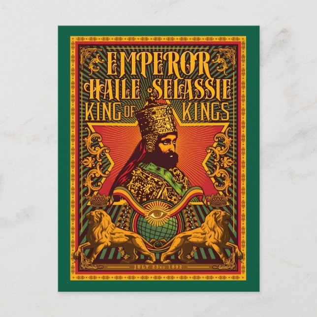 Cartão Postal Haile Selassie Postcard Jah Rastafari Metal Print (Frente)