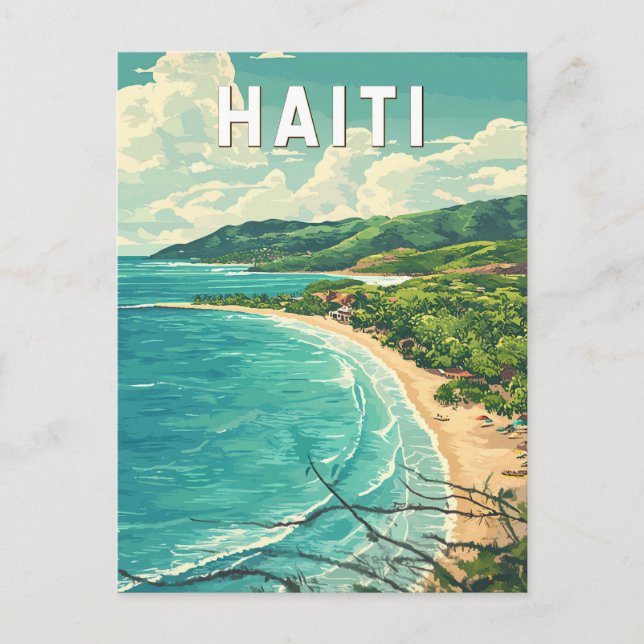 Cartão Postal Haiti Illustração Viagem Art Vintage (Frente)