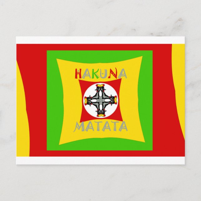 Cartão Postal Hakuna Matata Rasta Cor Vermelha Ouro Verde (Frente)