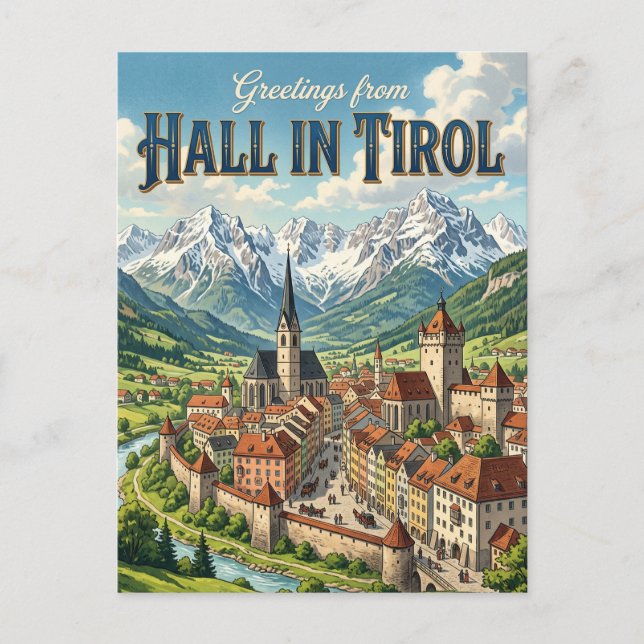 Cartão Postal Hall in Tirol Áustria (Frente)