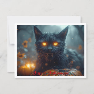 Cartão Postal Halloween Ameaçando Gato Negro Louco