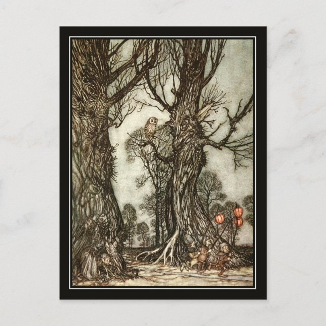 Cartão Postal Halloween Antigo Arthur Rackham O Baile de Fadas (Frente)