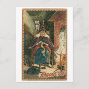 Cartão Postal Halloween antigo, Bruxa