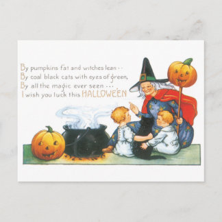 Cartão Postal Halloween antigo, Bruxa