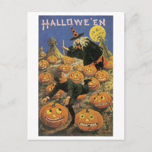 Cartão Postal Halloween antigo, Bruxa