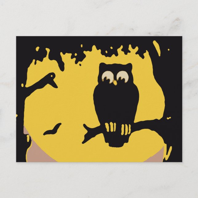 Cartão Postal Halloween Antigo, Coruja Assustadora na Árvore com (Frente)