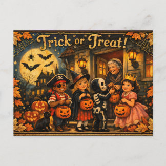 Cartão Postal Halloween Antigo Crianças em Fantasias 