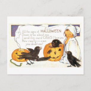Cartão Postal Halloween antigo, Crow