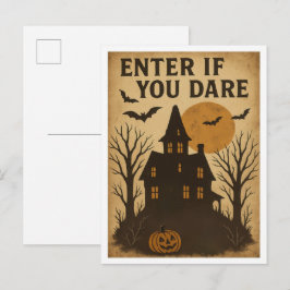 Cartão Postal Halloween Antigo Entre se Você Ousar