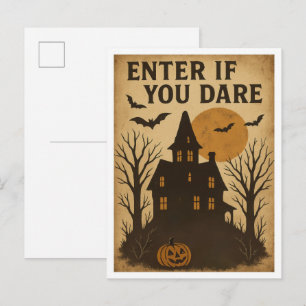 Cartão Postal Halloween Antigo Entre se Você Ousar