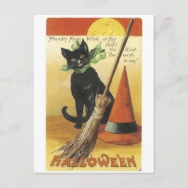 Cartão Postal Halloween antigo, gato negro