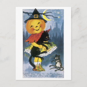 Cartão Postal Halloween antigo, Jack-o-lanterna