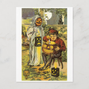 Cartão Postal Halloween antigo, Jack-o-lanterno