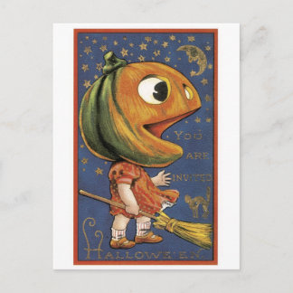 Cartão Postal Halloween antigo, Menina de Abóbora