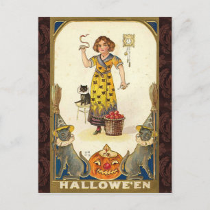 Cartão Postal Halloween Antigo se Preparando para a Festa