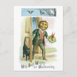Cartão Postal Halloween antiquado, homem de abóbora