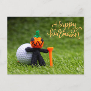 Cartão Postal Halloween ao golfe com bola de golfe no Dia das Br