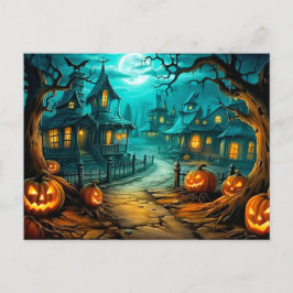 Cartão Postal Halloween Assombrado à Casa Depois da Meia-Noite