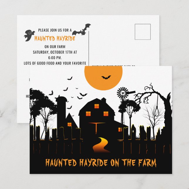 Cartão Postal Halloween assombrado na Fazenda (Frente/Verso)