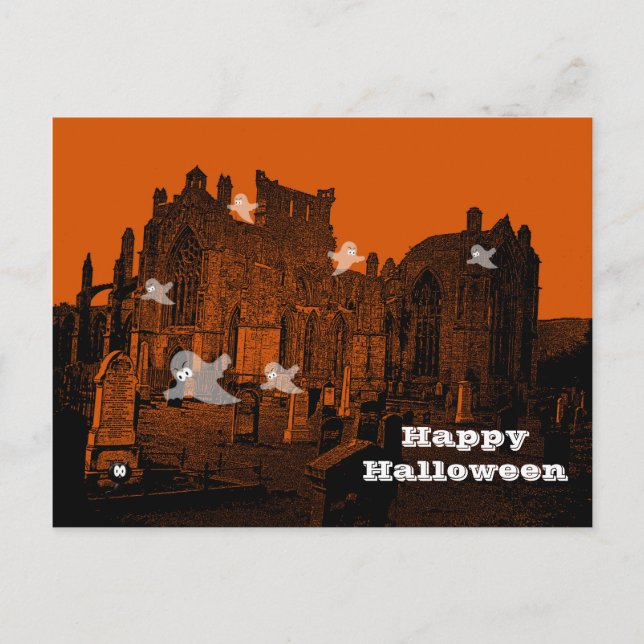 Cartão Postal Halloween Assombrado pelo Cemitério Fantástico (Frente)