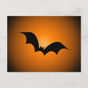 Cartão Postal Halloween Bat Silhouette Orange Sky
