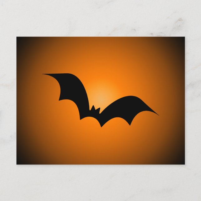 Cartão Postal Halloween Bat Silhouette Orange Sky (Frente)