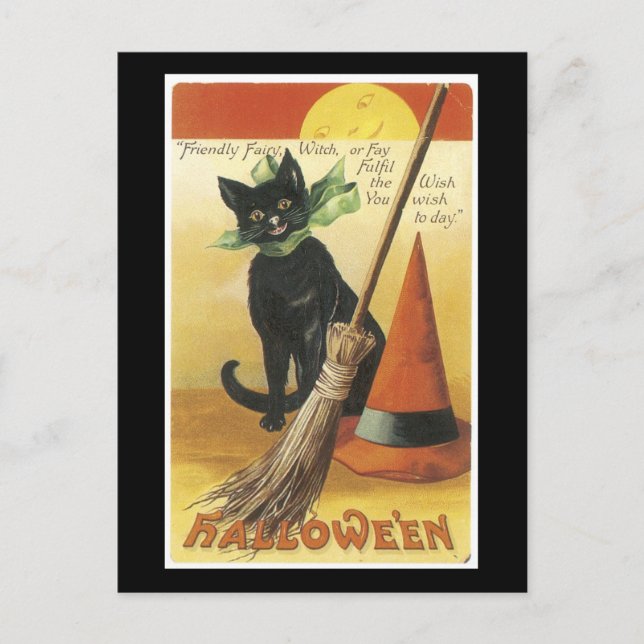 Cartão Postal Halloween Black Cat e Fullmoon (Frente)
