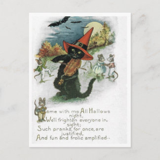 Cartão Postal Halloween Black Cat Kitten Mice Mouse Postcard