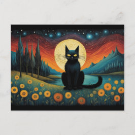 Cartão Postal Halloween Black Cat Mountain Lakeside Moon Complet