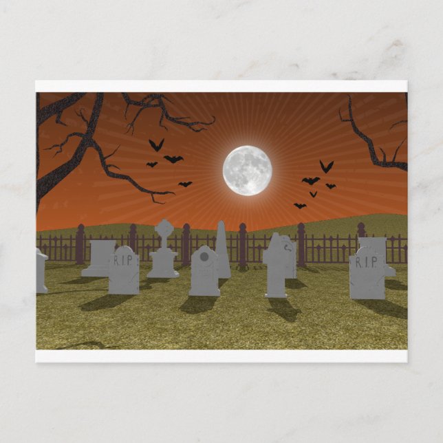 Cartão Postal Halloween: Cena de cemitério: (Frente)