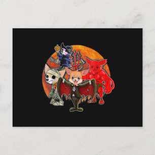 Cartão Postal Halloween Chihuahua Costume Mummy Mau Witch Pumpk