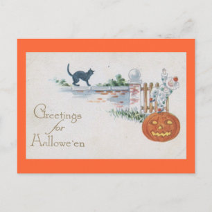 Cartão Postal Halloween Child Clowe Pumpkin Vintage