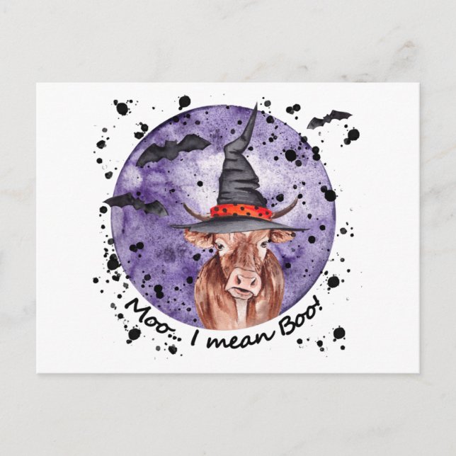 Cartão Postal Halloween Cow Moo Eu Quero Dizer Boo Engraçado (Frente)