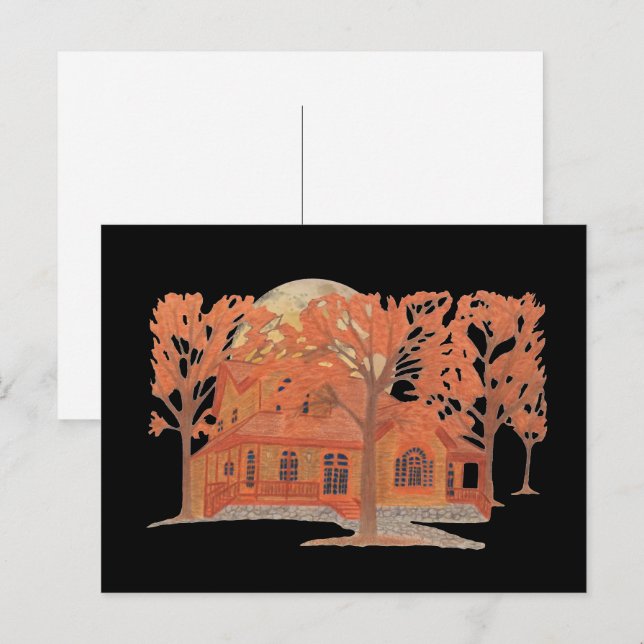Cartão Postal Halloween Creepy Haunted House (Frente/Verso)