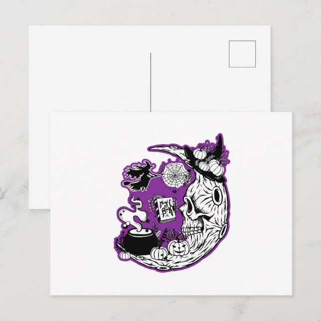 Cartão Postal Halloween Crescent Moon Witold Skull (Frente/Verso)