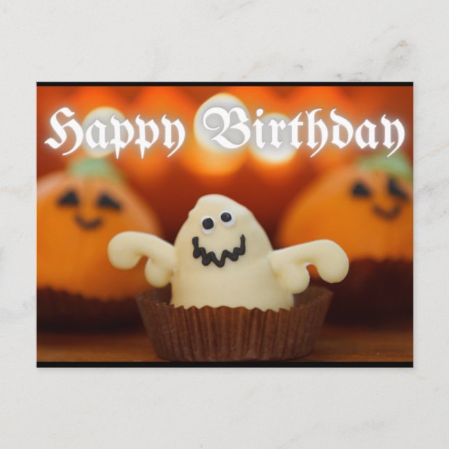 Cartão Postal Halloween Cupcake Birthday (Frente)